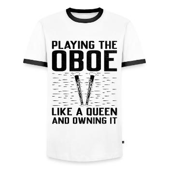 Oboe Player Oboe Basoonist Marching Band Instrumen - Men's Ringer Shirt - white/black - Front - AI Model Female 172 light (172cm) & AI Model Male 178 dark (178cm)