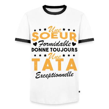 Une Sœur formidable donne une Tata exceptionnelle - T-shirt contrasté Homme - blanc/noir - Devant - AI Model Female 172 light (172cm) & AI Model Male 178 dark (178cm)