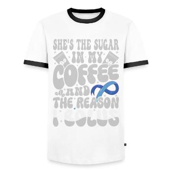 Elle est le sucre dans mon café - T-shirt contrasté Homme - blanc/noir - Devant - AI Model Female 172 light (172cm) & AI Model Male 178 dark (178cm)