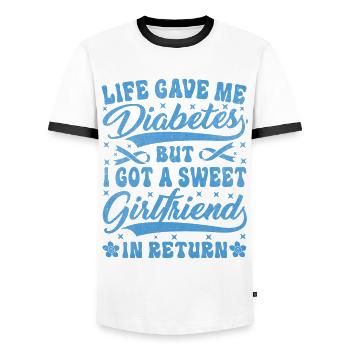La vie m’a donné le diabète et une douce petite amie - T-shirt contrasté Homme - blanc/noir - Devant - AI Model Female 172 light (172cm) & AI Model Male 178 dark (178cm)