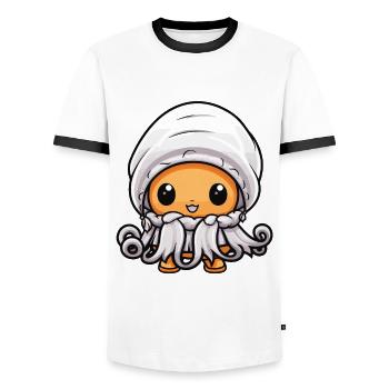 Poulpe Animal Bébé Bande Dessinée Hiver - T-shirt contrasté Homme - blanc/noir - Devant - AI Model Female 172 light (172cm) & AI Model Male 178 dark (178cm)