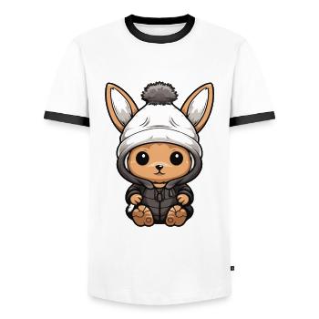 Lapin Animal Bébé Bande Dessinée Hiver - T-shirt contrasté Homme - blanc/noir - Devant - AI Model Female 172 light (172cm) & AI Model Male 178 dark (178cm)