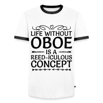 Oboe Player Oboe Basoonist Marching Band Instrumen - Men's Ringer Shirt - white/black - Front - AI Model Female 172 light (172cm) & AI Model Male 178 dark (178cm)