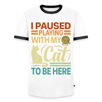 I Paused Playing With My Cat To Be Here - Retro - Men's Ringer Shirt - white/black - Front - AI Model Female 172 light (172cm) & AI Model Male 178 dark (178cm)
