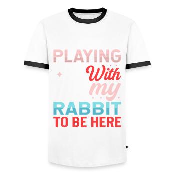 J’ai fait une pause en jouant avec mon lapin pour être ici - T-shirt contrasté Homme - blanc/noir - Devant - AI Model Female 172 light (172cm) & AI Model Male 178 dark (178cm)