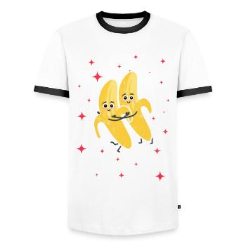 Cute Banana Couple Hugging Banana Fruits Lovers - Männer Kontrast-T-Shirt - Weiß/Schwarz - Vorne - AI Model Female 172 light (172cm) & AI Model Male 178 dark (178cm)