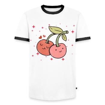 Couple de cerises mignon étreignant les amateurs de cerises - T-shirt contrasté Homme - blanc/noir - Devant - AI Model Female 172 light (172cm) & AI Model Male 178 dark (178cm)