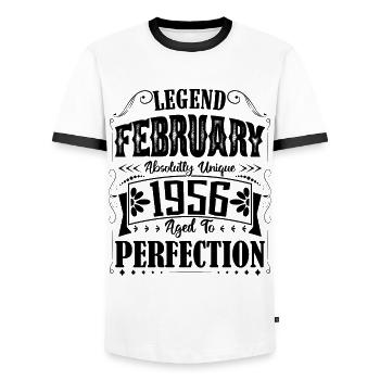 February 1956. February 1956 Birthday Gift. - Men's Ringer Shirt - white/black - Front - AI Model Female 172 light (172cm) & AI Model Male 178 dark (178cm)