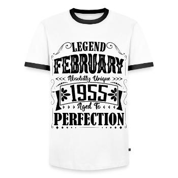 Février 1955. Cadeau d'Anniversaire février 1955. - T-shirt contrasté Homme - blanc/noir - Devant - AI Model Female 172 light (172cm) & AI Model Male 178 dark (178cm)