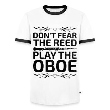 Oboe Player Oboe Basoonist Marching Band Instrumen - Men's Ringer Shirt - white/black - Front - AI Model Female 172 light (172cm) & AI Model Male 178 dark (178cm)