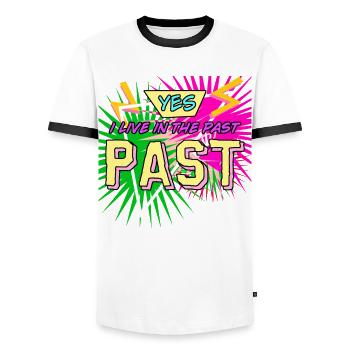 1980's Retro 80s Disco - Men's Ringer Shirt - white/black - Front - AI Model Female 172 light (172cm) & AI Model Male 178 dark (178cm)