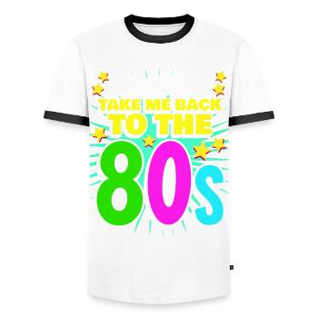 80s 1980's Party Retro - Men's Ringer Shirt - white/black - Front - AI Model Female 172 light (172cm) & AI Model Male 178 dark (178cm)