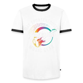 May Spontaneously Talk About Music Gear - Men's Ringer Shirt - white/black - Front - AI Model Female 172 light (172cm) & AI Model Male 178 dark (178cm)