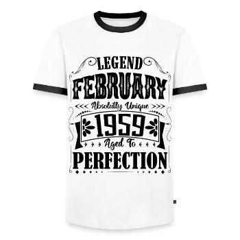 Février 1959. Cadeau d'Anniversaire février 1959. - T-shirt contrasté Homme - blanc/noir - Devant - AI Model Female 172 light (172cm) & AI Model Male 178 dark (178cm)