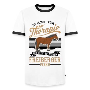 Freiberger Pferd Therapie - Männer Kontrast-T-Shirt - Weiß/Schwarz - Vorne - AI Model Female 172 light (172cm) & AI Model Male 178 dark (178cm)