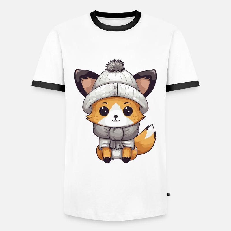 Fuchs Winter - Männer Kontrast-T-Shirt - Weiß/Schwarz