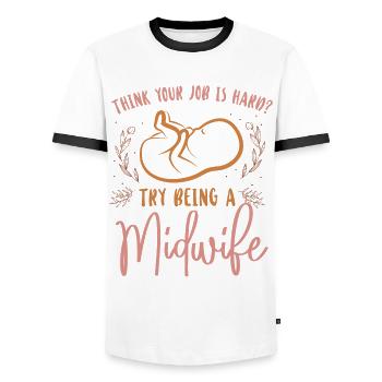Nurse Midwife Birth Worker Think - Männer Kontrast-T-Shirt - Weiß/Schwarz - Vorne - AI Model Female 172 light (172cm) & AI Model Male 178 dark (178cm)