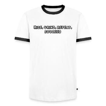 Fitness - Rise, grind, repeat, succeed - Männer Kontrast-T-Shirt - Weiß/Schwarz - Vorne - AI Model Female 172 light (172cm) & AI Model Male 178 dark (178cm)
