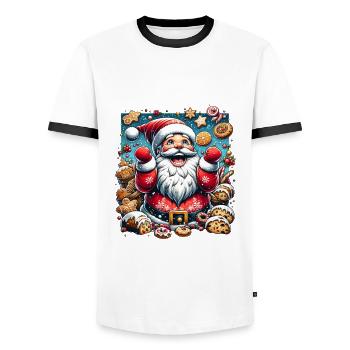 Lustiger Weihnachtsmann Nascht Gerne - Plätzchen - Männer Kontrast-T-Shirt - Weiß/Schwarz - Vorne - AI Model Female 172 light (172cm) & AI Model Male 178 dark (178cm)