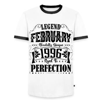 February 1996. February 1996 Birthday Gift. - Men's Ringer Shirt - white/black - Front - AI Model Female 172 light (172cm) & AI Model Male 178 dark (178cm)
