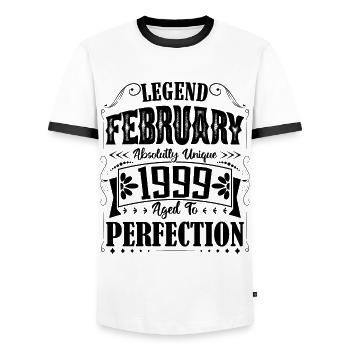 Février 1999. Cadeau d'Anniversaire février 1999. - T-shirt contrasté Homme - blanc/noir - Devant - AI Model Female 172 light (172cm) & AI Model Male 178 dark (178cm)