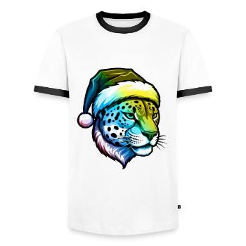 Cheetah Head Christmas Portrait Colorful - Men's Ringer Shirt - white/black - Front - AI Model Female 172 light (172cm) & AI Model Male 178 dark (178cm)