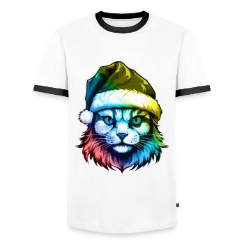 Cat Head Christmas Portrait Colorful - Men's Ringer Shirt - white/black - Front - AI Model Female 172 light (172cm) & AI Model Male 178 dark (178cm)