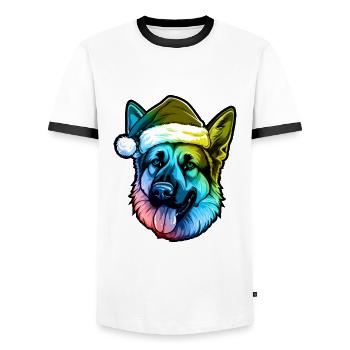 German Shepherd Dog Head Christmas Portrait Colorful - Men's Ringer Shirt - white/black - Front - AI Model Female 172 light (172cm) & AI Model Male 178 dark (178cm)