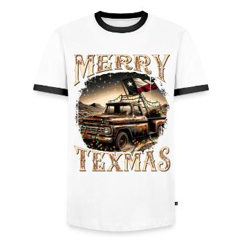 Merry Texmas – Camionnette - T-shirt contrasté Homme - blanc/noir - Devant - AI Model Female 172 light (172cm) & AI Model Male 178 dark (178cm)