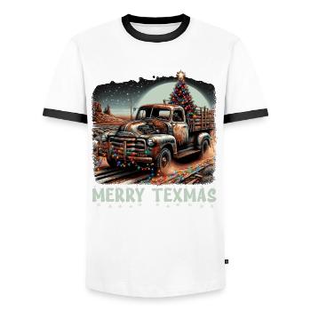 Merry Texmas – Camionnette - T-shirt contrasté Homme - blanc/noir - Devant - AI Model Female 172 light (172cm) & AI Model Male 178 dark (178cm)