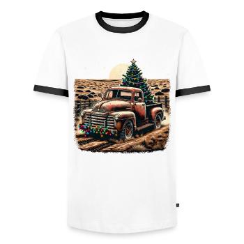 Vintage Christmas Truck - Tree And Fairy Lights - Männer Kontrast-T-Shirt - Weiß/Schwarz - Vorne - AI Model Female 172 light (172cm) & AI Model Male 178 dark (178cm)