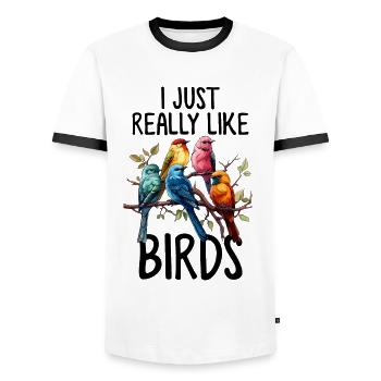 Observation des oiseaux Amoureux des oiseaux Drôle Oiseaux - T-shirt contrasté Homme - blanc/noir - Devant - AI Model Female 172 light (172cm) & AI Model Male 178 dark (178cm)