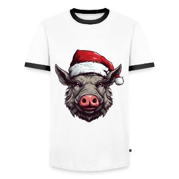 Tête d’animal de Noël de sanglier - T-shirt contrasté Homme - blanc/noir - Devant - AI Model Female 172 light (172cm) & AI Model Male 178 dark (178cm)
