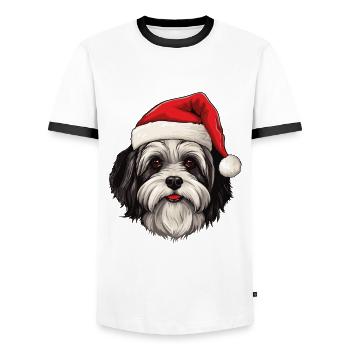 Havanese Dog Christmas Funny Xmas - Men's Ringer Shirt - white/black - Front - AI Model Female 172 light (172cm) & AI Model Male 178 dark (178cm)