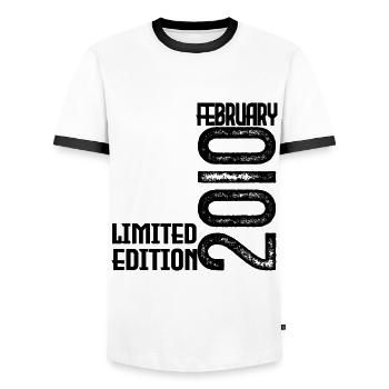 Cadeau Anniversaire Février 2010. February 2010. - T-shirt contrasté Homme - blanc/noir - Devant - AI Model Female 172 light (172cm) & AI Model Male 178 dark (178cm)