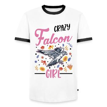 Crazy Falcon Girl - Men's Ringer Shirt - white/black - Front - AI Model Female 172 light (172cm) & AI Model Male 178 dark (178cm)