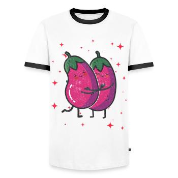 Cute Eggplant Couple Hugging Eggplant Fruit - Männer Kontrast-T-Shirt - Weiß/Schwarz - Vorne - AI Model Female 172 light (172cm) & AI Model Male 178 dark (178cm)