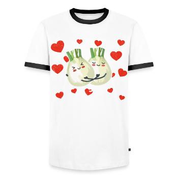 Cute Fennel Couple Hugging Fennel Fruits - Männer Kontrast-T-Shirt - Weiß/Schwarz - Vorne - AI Model Female 172 light (172cm) & AI Model Male 178 dark (178cm)
