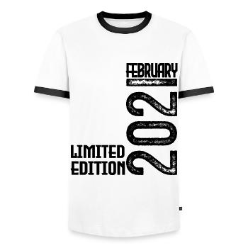 Cadeau Anniversaire Février 2021. February 2021. - T-shirt contrasté Homme - blanc/noir - Devant - AI Model Female 172 light (172cm) & AI Model Male 178 dark (178cm)
