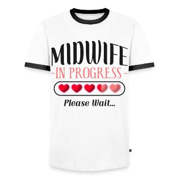 Nurse Midwife Birth Worker Student - Men's Ringer Shirt - white/black - Front - AI Model Female 172 light (172cm) & AI Model Male 178 dark (178cm)