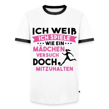 Fußball Sport Mädchen Geschenk - Männer Kontrast-T-Shirt - Weiß/Schwarz - Vorne - AI Model Female 172 light (172cm) & AI Model Male 178 dark (178cm)