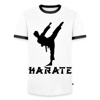 Karate - Men's Ringer Shirt - white/black - Front - AI Model Female 172 light (172cm) & AI Model Male 178 dark (178cm)