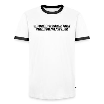 Fitness - Crushing goals, one workout at a time - Men's Ringer Shirt - white/black - Front - AI Model Female 172 light (172cm) & AI Model Male 178 dark (178cm)