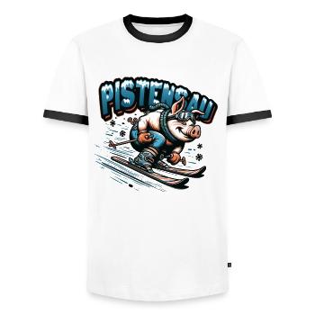 Skier Pig Pistensau Après-ski - Men's Ringer Shirt - white/black - Front - AI Model Female 172 light (172cm) & AI Model Male 178 dark (178cm)