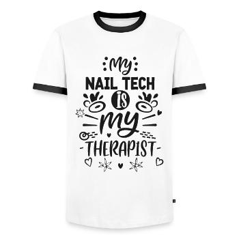 My Tech Nail Is My Therapist Nail Art - Men's Ringer Shirt - white/black - Front - AI Model Female 172 light (172cm) & AI Model Male 178 dark (178cm)