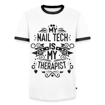 My Tech Nail Is My Therapist Nail Art - Men's Ringer Shirt - white/black - Front - AI Model Female 172 light (172cm) & AI Model Male 178 dark (178cm)