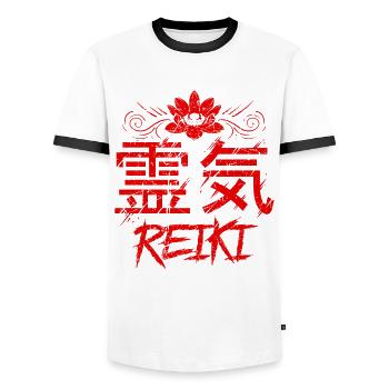 Energy Chakra Ganzheitliche Heilung Hände Reiki - Männer Kontrast-T-Shirt - Weiß/Schwarz - Vorne - AI Model Female 172 light (172cm) & AI Model Male 178 dark (178cm)