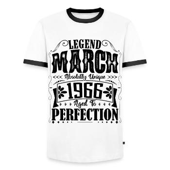 March 1966. March 1966 Birthday Gift. March. - Men's Ringer Shirt - white/black - Front - AI Model Female 172 light (172cm) & AI Model Male 178 dark (178cm)