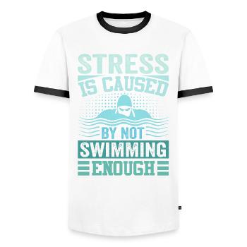 Stress Is Caused By Not Swimming Enough - Men's Ringer Shirt - white/black - Front - AI Model Female 172 light (172cm) & AI Model Male 178 dark (178cm)