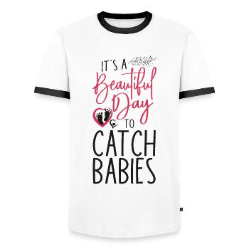 LD Labour And Delivery Nurse - Men's Ringer Shirt - white/black - Front - AI Model Female 172 light (172cm) & AI Model Male 178 dark (178cm)